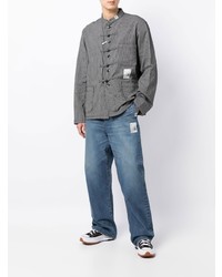 Chemise à manches longues à rayures verticales blanche et noire Maison Mihara Yasuhiro