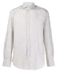 Chemise à manches longues à rayures verticales blanche Brunello Cucinelli