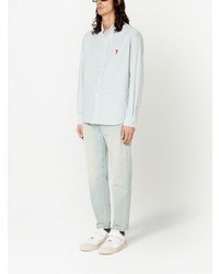 Chemise à manches longues à rayures verticales blanche Ami Paris