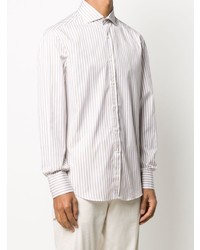 Chemise à manches longues à rayures verticales blanche Brunello Cucinelli