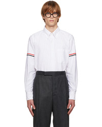 Chemise à manches longues à rayures verticales blanche Thom Browne