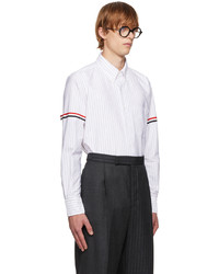 Chemise à manches longues à rayures verticales blanche Thom Browne