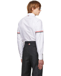 Chemise à manches longues à rayures verticales blanche Thom Browne