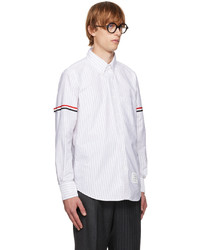 Chemise à manches longues à rayures verticales blanche Thom Browne