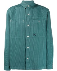 Chemise à manches longues à rayures verticales bleu canard Kenzo