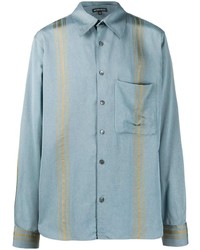 Chemise à manches longues à rayures verticales bleu clair Ann Demeulemeester
