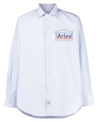 Chemise à manches longues à rayures verticales bleu clair Aries