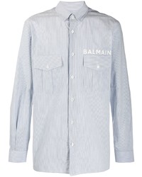Chemise à manches longues à rayures verticales bleu clair Balmain