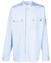 Chemise à manches longues à rayures verticales bleu clair Balmain