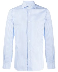 Chemise à manches longues à rayures verticales bleu clair Barba