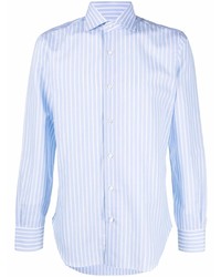 Chemise à manches longues à rayures verticales bleu clair Barba