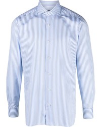 Chemise à manches longues à rayures verticales bleu clair Barba