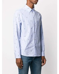 Chemise à manches longues à rayures verticales bleu clair Gucci