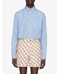 Chemise à manches longues à rayures verticales bleu clair Gucci