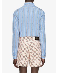 Chemise à manches longues à rayures verticales bleu clair Gucci