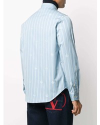 Chemise à manches longues à rayures verticales bleu clair Gucci