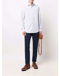 Chemise à manches longues à rayures verticales bleu clair Deperlu