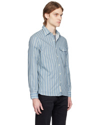 Chemise à manches longues à rayures verticales bleu clair RRL