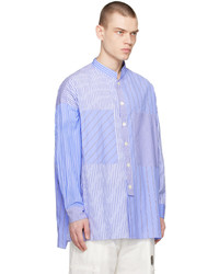 Chemise à manches longues à rayures verticales bleu clair Tanaka