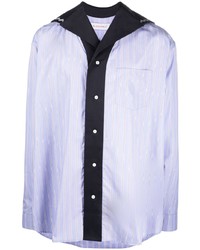 Chemise à manches longues à rayures verticales bleu clair BLUEMARBLE