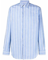 Chemise à manches longues à rayures verticales bleu clair Brioni