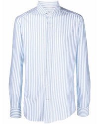 Chemise à manches longues à rayures verticales bleu clair Brunello Cucinelli