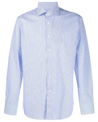 Chemise à manches longues à rayures verticales bleu clair Canali