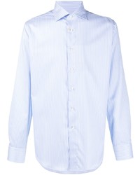 Chemise à manches longues à rayures verticales bleu clair Canali