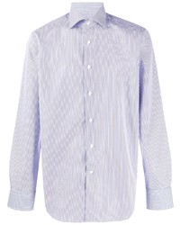 Chemise à manches longues à rayures verticales bleu clair Canali