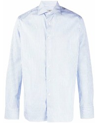 Chemise à manches longues à rayures verticales bleu clair Canali