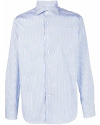 Chemise à manches longues à rayures verticales bleu clair Canali