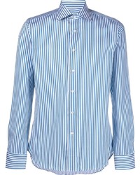 Chemise à manches longues à rayures verticales bleu clair Canali