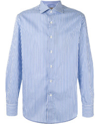 Chemise à manches longues à rayures verticales bleu clair Canali