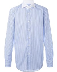 Chemise à manches longues à rayures verticales bleu clair Canali