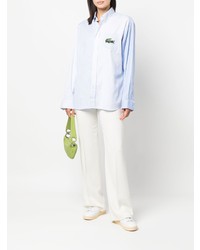 Chemise à manches longues à rayures verticales bleu clair Lacoste