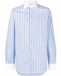 Chemise à manches longues à rayures verticales bleu clair Corneliani