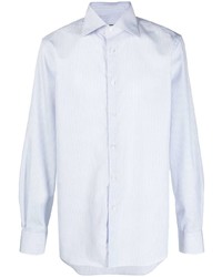 Chemise à manches longues à rayures verticales bleu clair Corneliani
