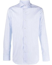Chemise à manches longues à rayures verticales bleu clair D4.0