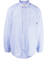 Chemise à manches longues à rayures verticales bleu clair Danton