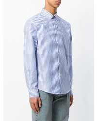 Chemise à manches longues à rayures verticales bleu clair Gucci