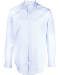 Chemise à manches longues à rayures verticales bleu clair Emporio Armani