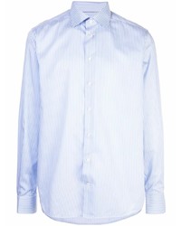 Chemise à manches longues à rayures verticales bleu clair Eton