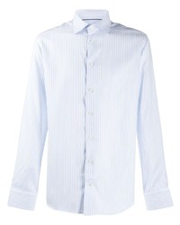 Chemise à manches longues à rayures verticales bleu clair Eton