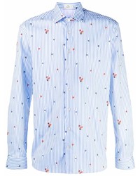 Chemise à manches longues à rayures verticales bleu clair Etro