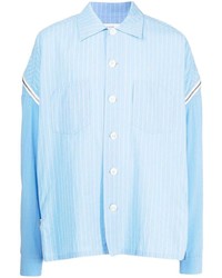 Chemise à manches longues à rayures verticales bleu clair Facetasm