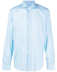 Chemise à manches longues à rayures verticales bleu clair Fedeli