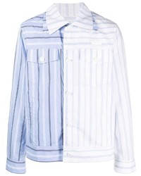 Chemise à manches longues à rayures verticales bleu clair Feng Chen Wang