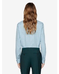 Chemise à manches longues à rayures verticales bleu clair Gucci