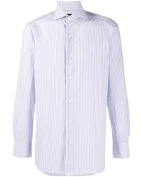 Chemise à manches longues à rayures verticales bleu clair Finamore 1925 Napoli