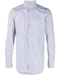 Chemise à manches longues à rayures verticales bleu clair Finamore 1925 Napoli